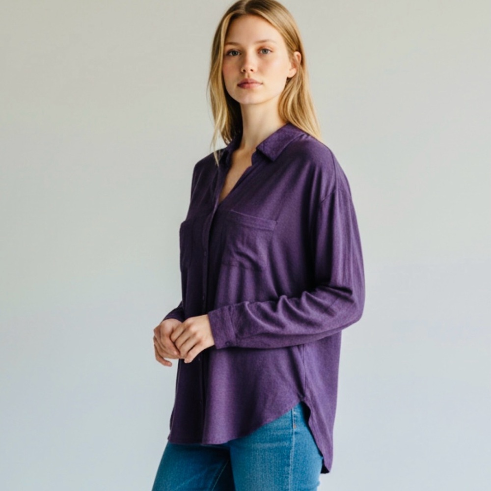 Staring At Stars Anthropology Purple Casual Button Front Shirt Size S
